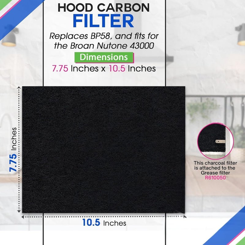 Bagean Range Hood Charcoal Filter 7.75” x 10.5” - Fits Broan and Nutone BP58 For 43000 Series Range Hoods - Broan Range Hood Filter Replacement - Carbon Stove Vent Fan Filters Removes Kitchen Odors (6-Pack) - Image 3